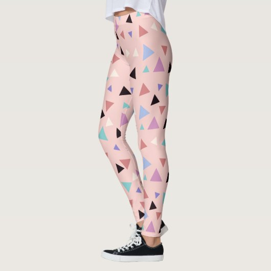 Elegant geometrisch patroon roze paarse munt zwart leggings (Links)