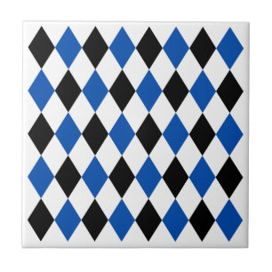 Elegant geometrisch patroon Zwart Blauw Wit Tegeltje