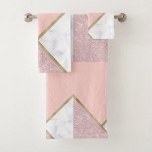 Elegant geometrisch roos goud glitter witte marmer bad handdoek