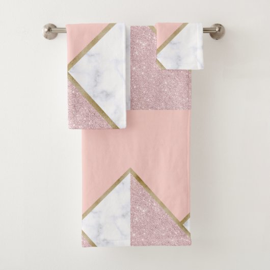 Elegant geometrisch roos goud glitter witte marmer bad handdoek (Insitu)