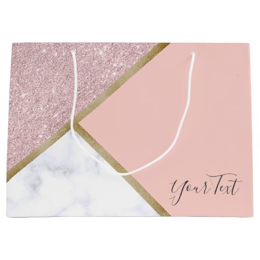 Elegant geometrisch roos goud glitter witte marmer groot cadeauzakje (Voorkant)