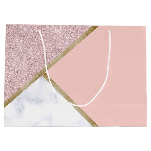 Elegant geometrisch roos goud glitter witte marmer groot cadeauzakje (Achterkant)