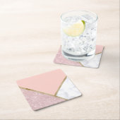 Elegant geometrisch roos goud glitter witte marmer kartonnen onderzetters (Insitu)