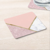 Elegant geometrisch roos goud glitter witte marmer kartonnen onderzetters (Schuin)