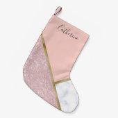 Elegant geometrisch roos goud glitter witte marmer kleine kerstsok (Voorkant (Hangend))