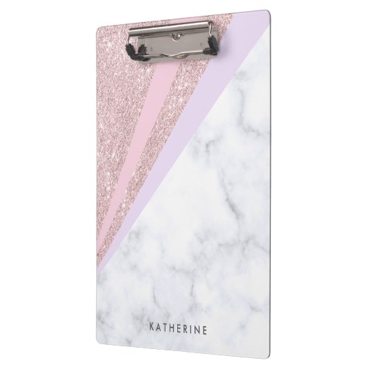 Elegant geometrisch roos goud glitter witte marmer klembord (Links)