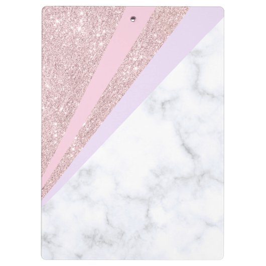 Elegant geometrisch roos goud glitter witte marmer klembord (Achterkant)