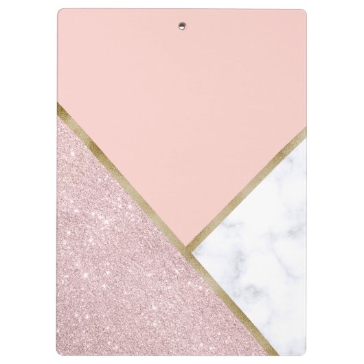 Elegant geometrisch roos goud glitter witte marmer klembord (Achterkant)