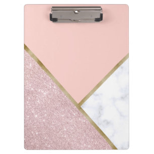 Elegant geometrisch roos goud glitter witte marmer klembord