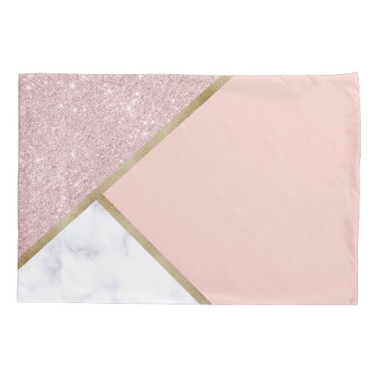 Elegant geometrisch roos goud glitter witte marmer kussensloop (Achterkant)