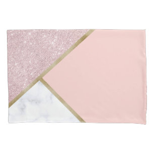 Elegant geometrisch roos goud glitter witte marmer kussensloop