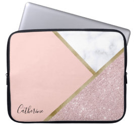 Elegant geometrisch roos goud glitter witte marmer laptop sleeve