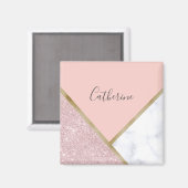 Elegant geometrisch roos goud glitter witte marmer magneet (Voorkant / Achterkant)