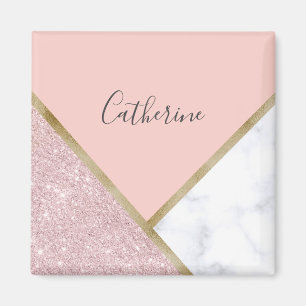 Elegant geometrisch roos goud glitter witte marmer magneet