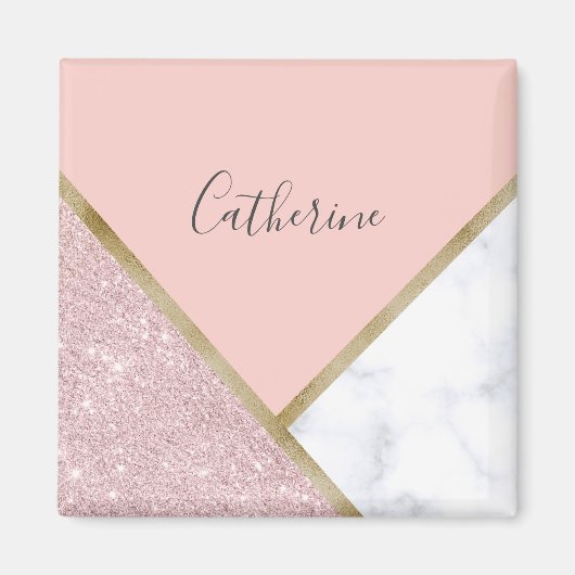 Elegant geometrisch roos goud glitter witte marmer magneet (Voorkant)