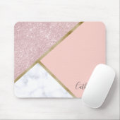 Elegant geometrisch roos goud glitter witte marmer muismat (Met muis)