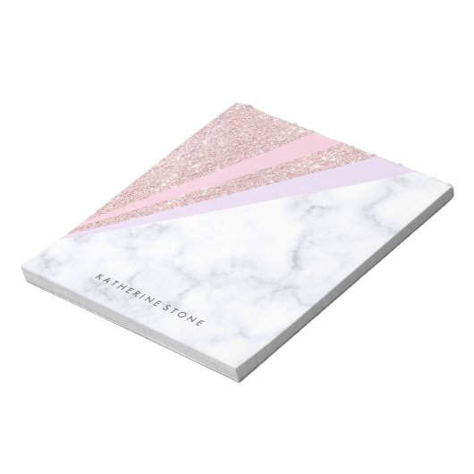 Elegant geometrisch roos goud glitter witte marmer notitieblok (Linkerzijde)