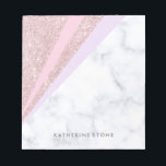 Elegant geometrisch roos goud glitter witte marmer notitieblok<br><div class="desc">Meisjes en stijlvol geometrisch ontwerp met faux roos goudglitter,  wit marmer,  roze en paars.</div>