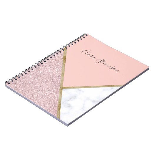 Elegant geometrisch roos goud glitter witte marmer notitieboek (Linkerzijde)