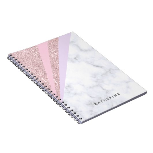Elegant geometrisch roos goud glitter witte marmer notitieboek (Rechterzijde)