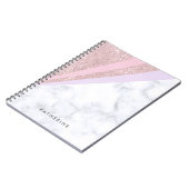Elegant geometrisch roos goud glitter witte marmer notitieboek (Linkerzijde)