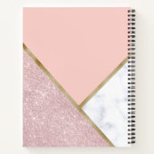 Elegant geometrisch roos goud glitter witte marmer notitieboek (Achterkant)