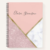 Elegant geometrisch roos goud glitter witte marmer notitieboek (Voorkant)