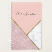 Elegant geometrisch roos goud glitter witte marmer planner (Voorkant)