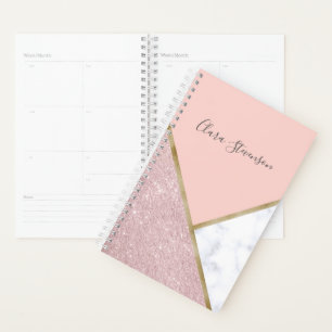 Elegant geometrisch roos goud glitter witte marmer planner