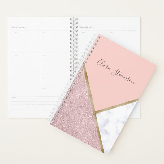Elegant geometrisch roos goud glitter witte marmer planner (Display)