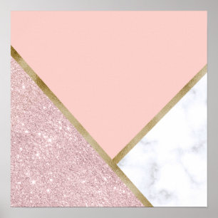 Elegant geometrisch roos goud glitter witte marmer poster