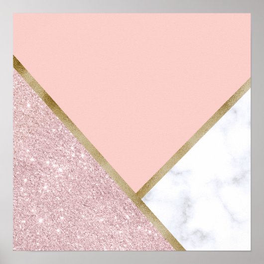 Elegant geometrisch roos goud glitter witte marmer poster (Voorkant)