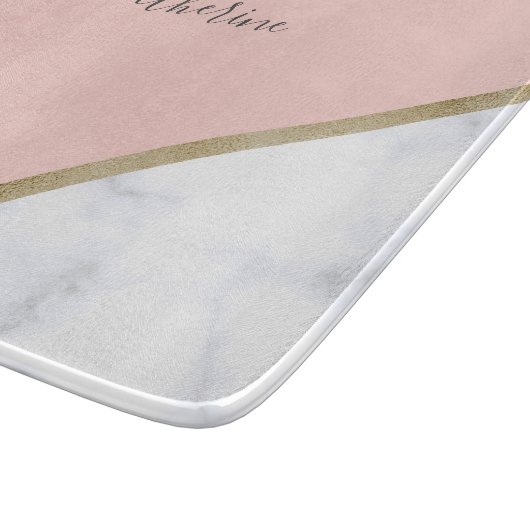 Elegant geometrisch roos goud glitter witte marmer snijplank (Hoek)