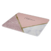 Elegant geometrisch roos goud glitter witte marmer snijplank (Hoek)