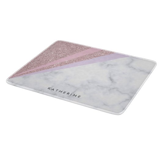 Elegant geometrisch roos goud glitter witte marmer snijplank (Hoek)