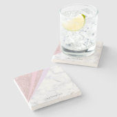 Elegant geometrisch roos goud glitter witte marmer stenen onderzetter (Zijkant)