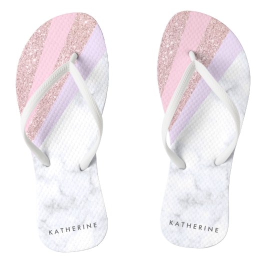 Elegant geometrisch roos goud glitter witte marmer teenslippers (Voetbed)