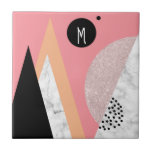 Elegant geometrisch roos goud glitter witte marmer tegeltje<br><div class="desc">Moderne abstracte vormgeving met meetkundige figuren in faux roos goudglitter, wit marmer, oranje, zwart en roze.</div>