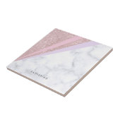 Elegant geometrisch roos goud glitter witte marmer tegeltje (Zijkant)