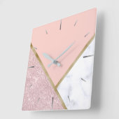 Elegant geometrisch roos goud glitter witte marmer vierkante klok (Hoek)