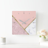 Elegant geometrisch roos goud glitter witte marmer vierkante klok (Huis)