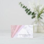 Elegant geometrisch roos goud glitter witte marmer visitekaartje (Staand voorkant)