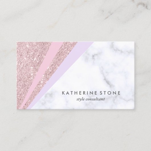 Elegant geometrisch roos goud glitter witte marmer visitekaartje (Voorkant)