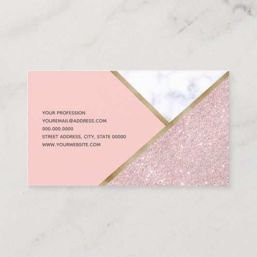 Elegant geometrisch roos goud glitter witte marmer visitekaartje (Achterkant)