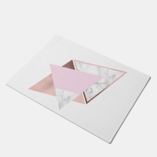 Elegant geometrisch roos goud witte marmer roze deurmat (Schuin)
