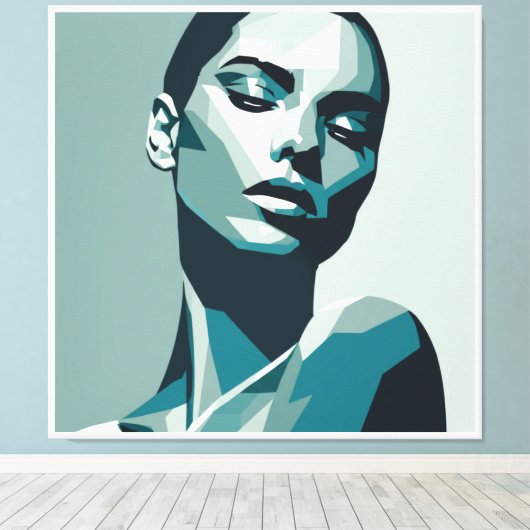 Elegant geometrisch vrouwenportret - abstract ontw canvas afdruk (Insitu (Houten vloer))