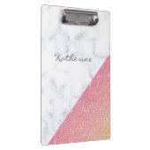 Elegant geometrisch wit marmer roos goud glitter klembord (Rechts)