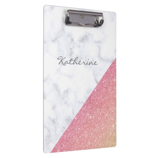 Elegant geometrisch wit marmer roos goud glitter klembord (Rechts)