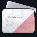 Elegant geometrisch wit marmer roos goud glitter laptop sleeve<br><div class="desc">Moderne geometrische vormgeving met faux roos Gold glitter en wit marmer kleurenblok.</div>