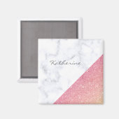 Elegant geometrisch wit marmer roos goud glitter magneet (Voorkant / Achterkant)